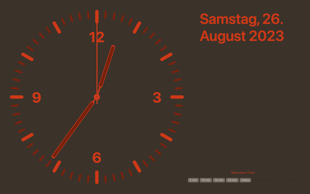 Quick Timer Clock Hauptbildschirm mit Zifferblatt